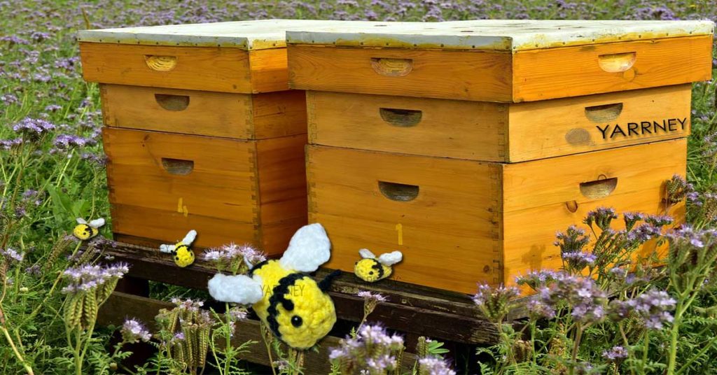 Amigurumi honey bee and bee hives